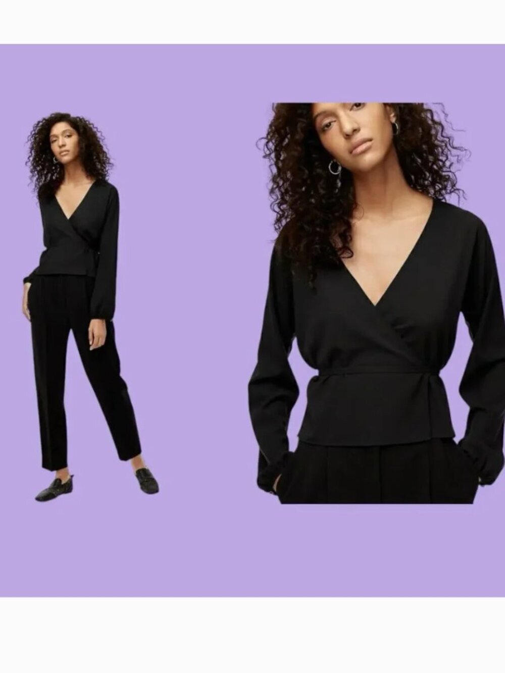 Wilfred Aritzia Black Lila Blouse Sheer Wrap Front Size Medium